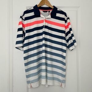 Walter Hagen Polo Shirt Mens Large Blue Orange White Striped Golf NWT